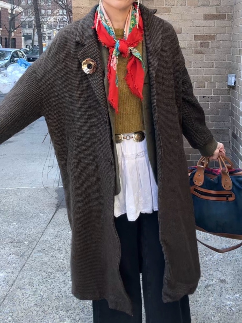 Anthropologie - Long Brown, Wool-Blend, Tweed Coat